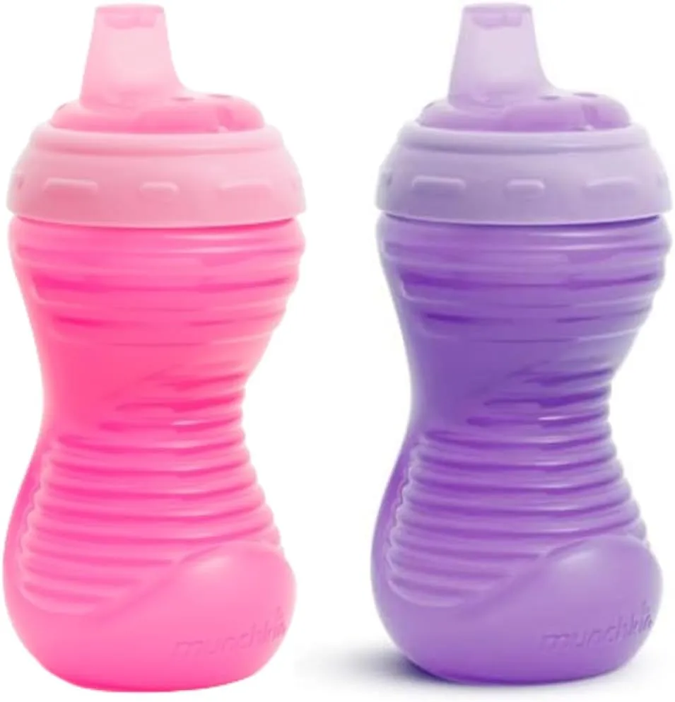 Munchkin Sippy Cups, 10oz Mighty Grip Spill Proof Toddler Cups for 6 Month Old - EZ to Hold Contoured Design, Soft Silicone Spout, Top Rack Dishwasher & Freezer Safe, BPA Free, Kids Cup (Pink/Purple)