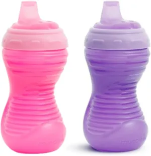 Munchkin Sippy Cups, 10oz Mighty Grip Spill Proof Toddler Cups for 6 Month Old - EZ to Hold Contoured Design, Soft Silicone Spout, Top Rack Dishwasher & Freezer Safe, BPA Free, Kids Cup (Pink/Purple)