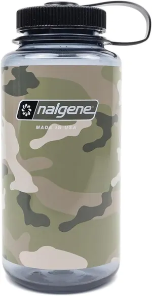 Nalgene Sustain Tritan BPA-Free Water Bottle Made with Material Derived from 50% Plastic Waste, 32 OZ, Wide Mouth, Camo Gray