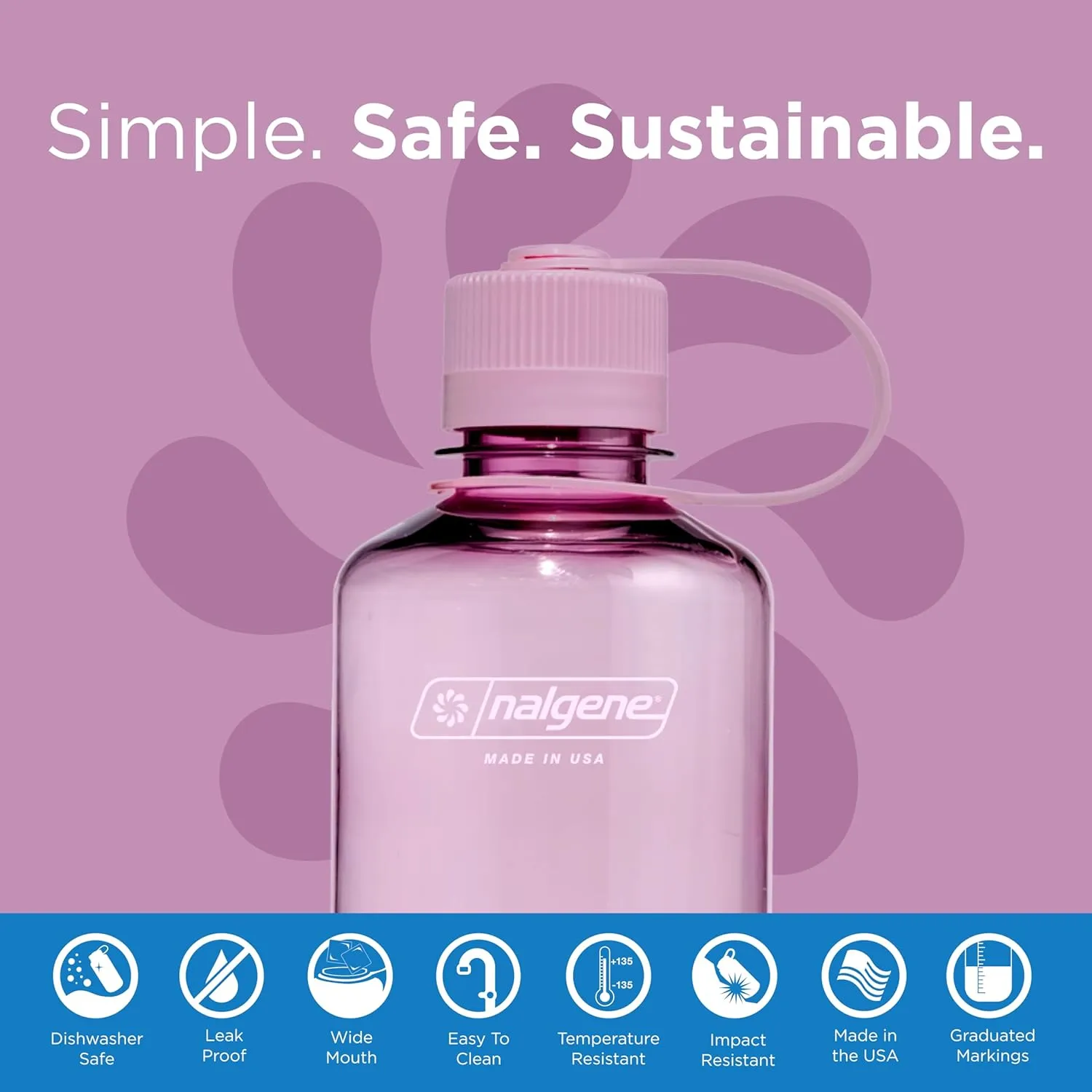 Nalgene Sustain Tritan BPA-Free Water Bottle Made with Material Derived from 50% Plastic Waste (Using ISCC Certified Mass Balance), 16 OZ, Narrow Mouth, Cherry Blossom