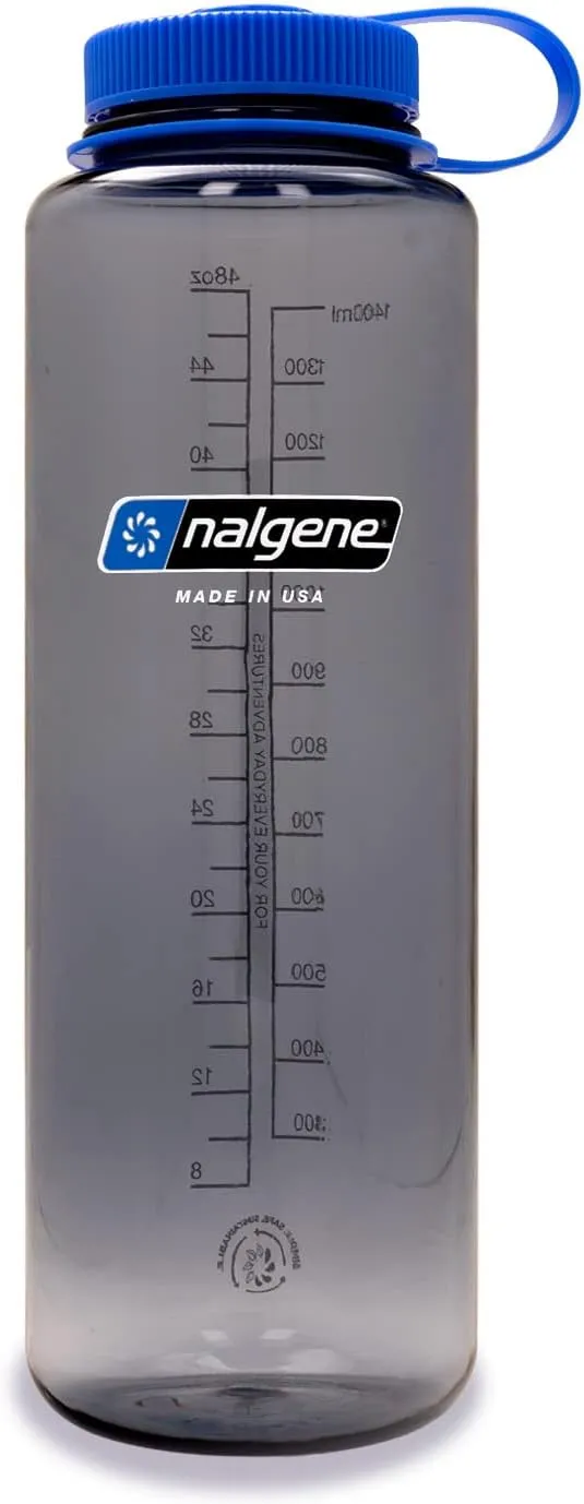 Nalgene Sustain Tritan BPA-Free Water Bottles Made with 50% Recycled Plastic Waste | 48 OZ Wide Mouth & 32 OZ Narrow Mouth, Grey