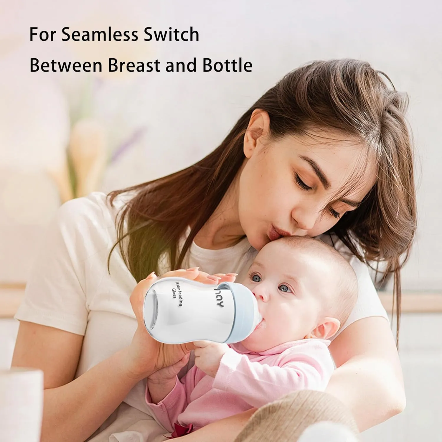 Natural Glass Baby Bottle Wide Neck, Anti-Colic Baby Bottle, Clear, 5.4oz(Pack of 2), Includes 2Pcs Natural Response Nipple(S), 1 Months 