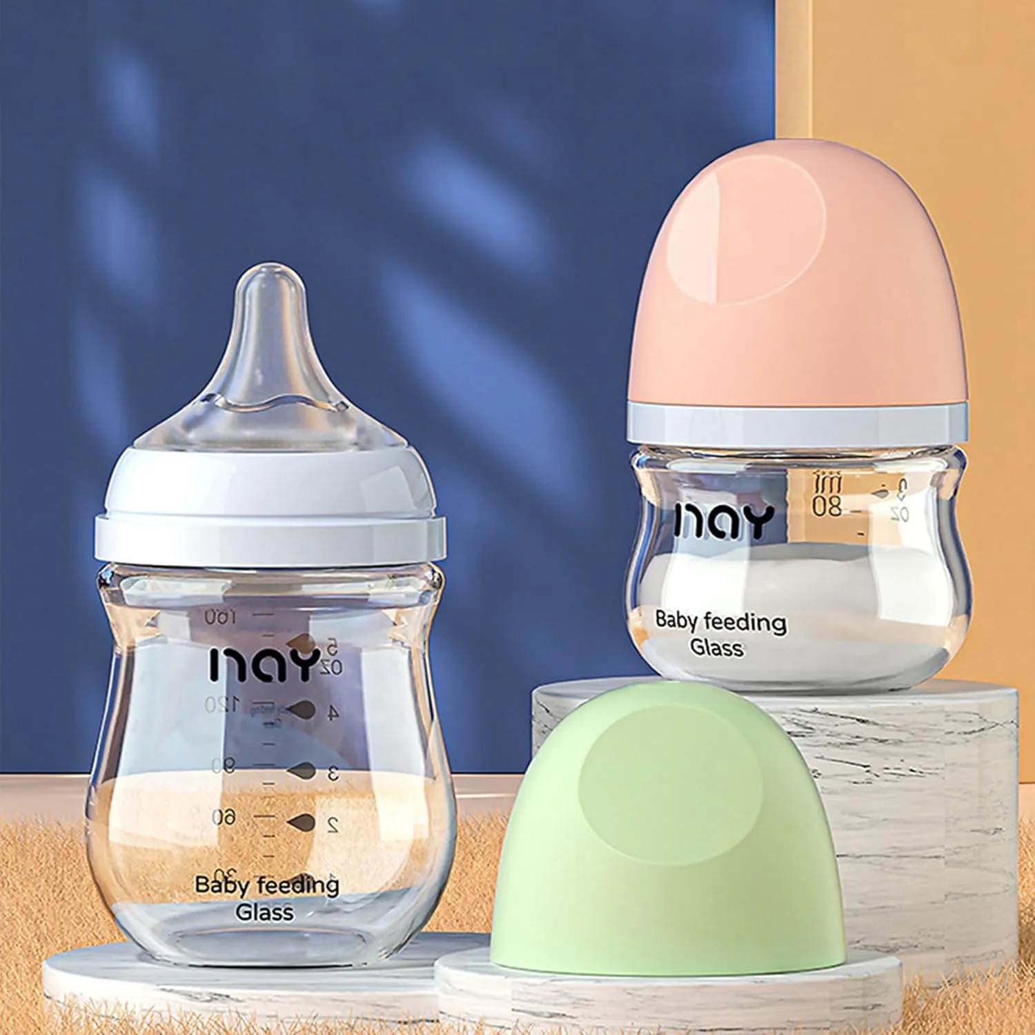 Natural Glass Baby Bottle Wide Neck, Anti-Colic Baby Bottle, Clear, 5.4oz(Pack of 2), Includes 2Pcs Natural Response Nipple(S), 1 Months 
