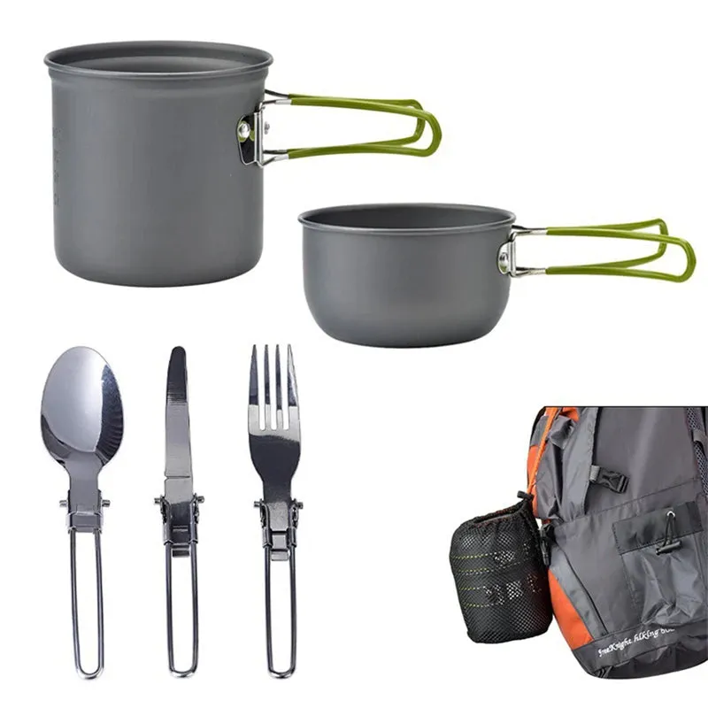 Nature Hike Portable Camping Cookware Set with Mini Gas Stove: Complete Picnic Cooking Kit
