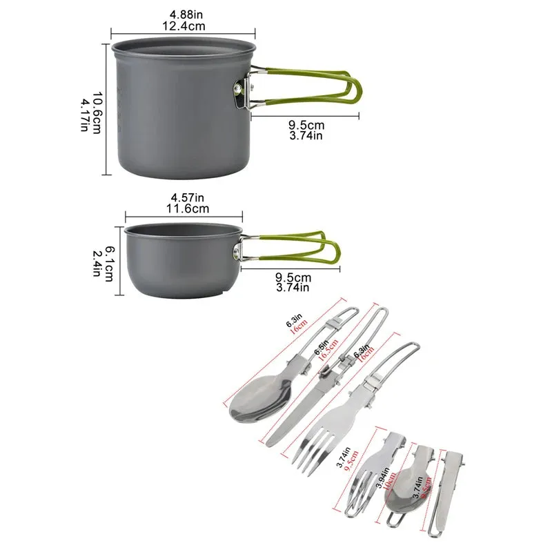 Nature Hike Portable Camping Cookware Set with Mini Gas Stove: Complete Picnic Cooking Kit