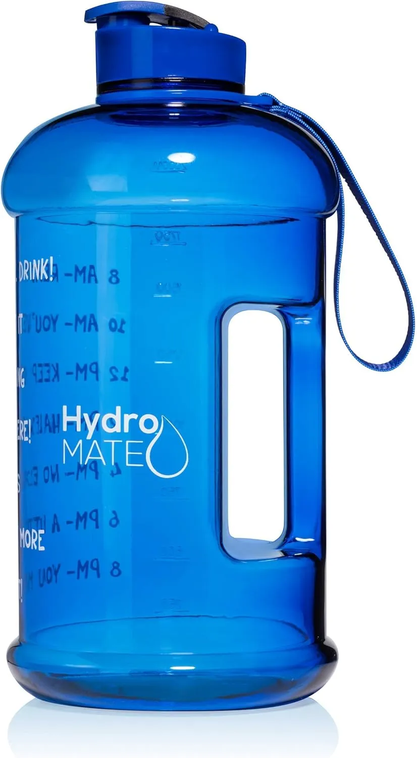 NatureWorks HydroMATE Half Gallon Water Bottle with Times to Drink BPA Free Leak Proof Reusable Jug with Handle 64 oz