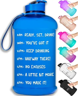 NatureWorks HydroMATE Half Gallon Water Bottle with Times to Drink BPA Free Leak Proof Reusable Jug with Handle 64 oz