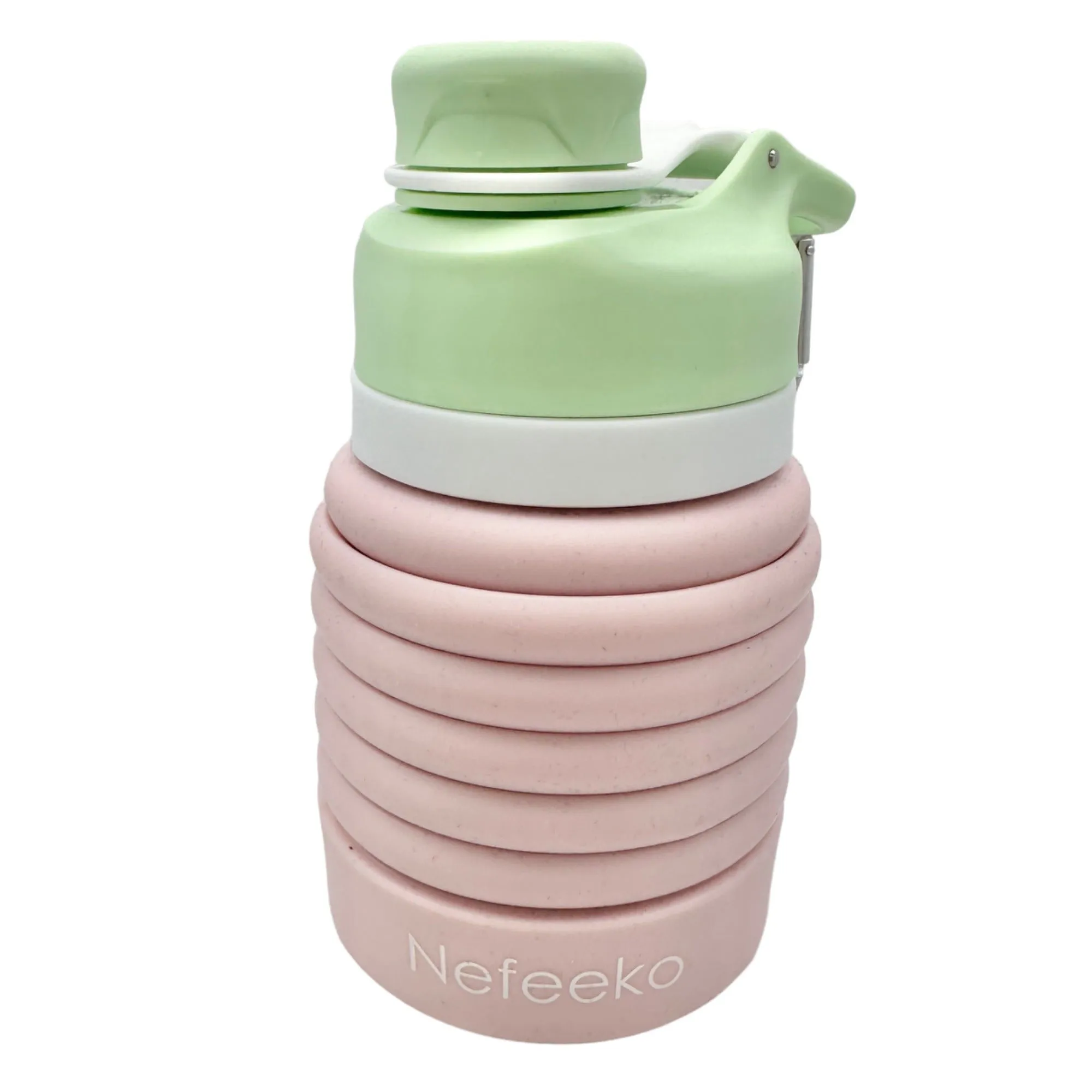 Nefeeko Collapsible Water Bottle 26oz Pink Green Silicone Travel Leakproof NIB
