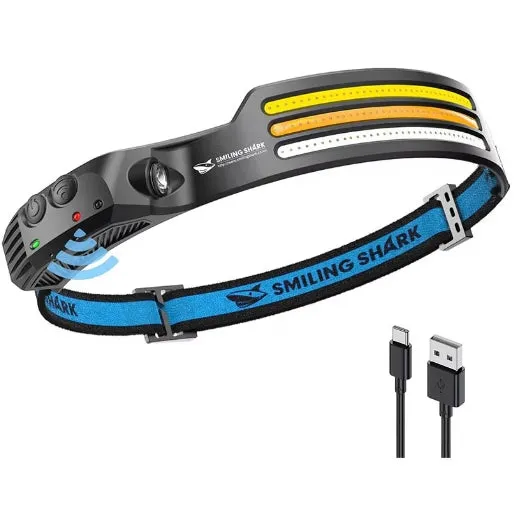 New 200Watts 3 Light Sources COB Flood Headlamp Induction Headlamp 230° Wide angle with 2400mah Battery Headlight