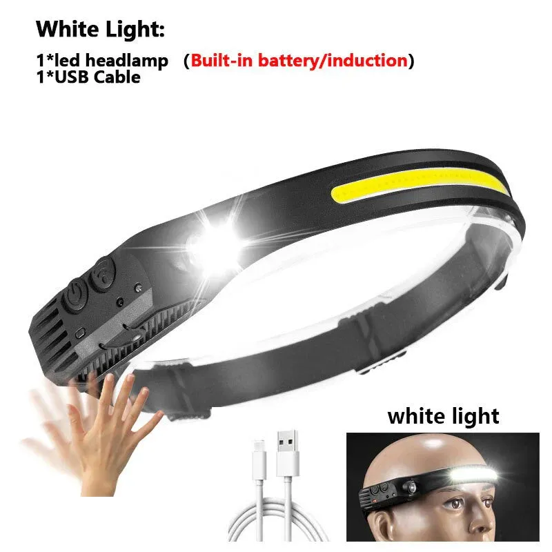 New 60000LM 230° Wide angle Floodlight 3 Strip Lights COB Headlamp Induction Headlamp with Built-in Battery Flashlight Head Torch 4 Lighting Modes Head Light