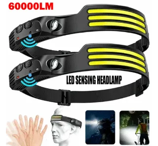 New 60000LM 230° Wide angle Floodlight 3 Strip Lights COB Headlamp Induction Headlamp with Built-in Battery Flashlight Head Torch 4 Lighting Modes Head Light