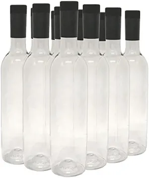 nicebottles Plastic Wine Bottles & Screw Caps, Clear, 750ml - Pack of 12