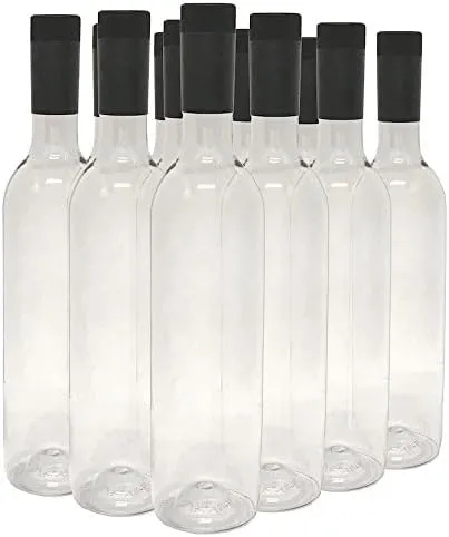 nicebottles Plastic Wine Bottles & Screw Caps, Clear, 750ml - Pack of 12