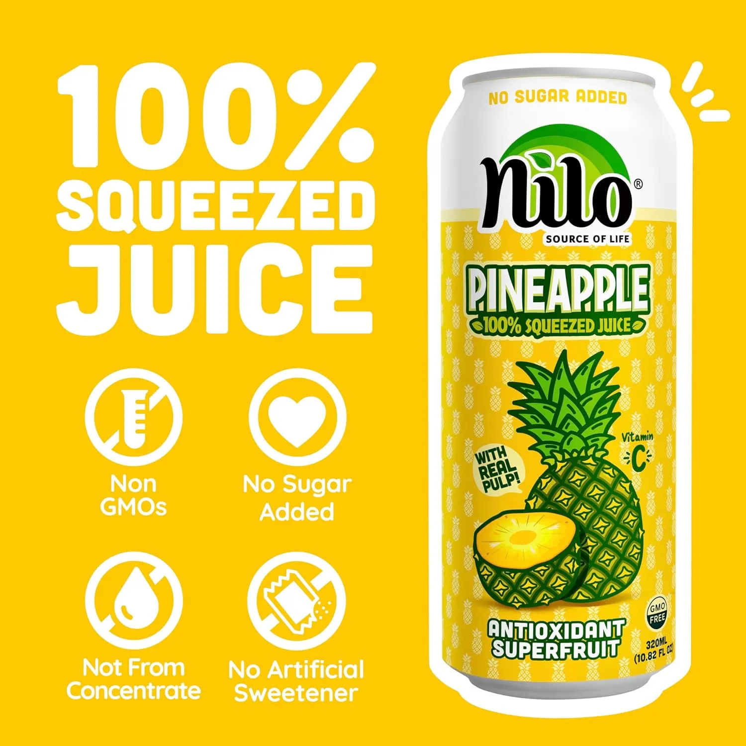 NILO Pineapple Juice | 100% Squeezed Pineapple Pina | NO Sugar added | NOT From Concentrate | 10.8 oz (Pack of 12)