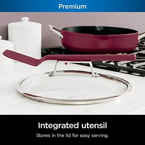 Ninja, Cookware, Steamer, Strainer Basket, Glass Lid and Spatula, Foodi NeverStick PossiblePan, Premium Set with 4-Quart Capacity Pan, Nonstick, Durable, Oven Safe Cookware, Cherry Tart, CW102RD