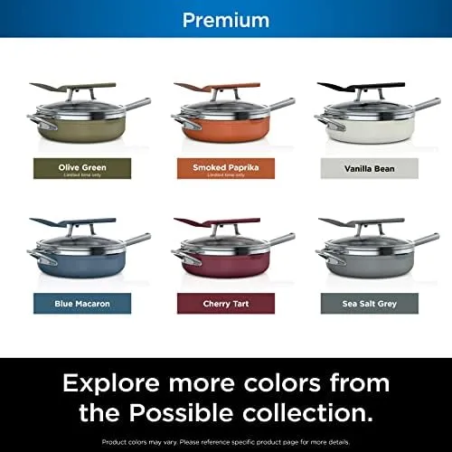 Ninja, Cookware, Steamer, Strainer Basket, Glass Lid and Spatula, Foodi NeverStick PossiblePan, Premium Set with 4-Quart Capacity Pan, Nonstick, Durable, Oven Safe Cookware, Cherry Tart, CW102RD