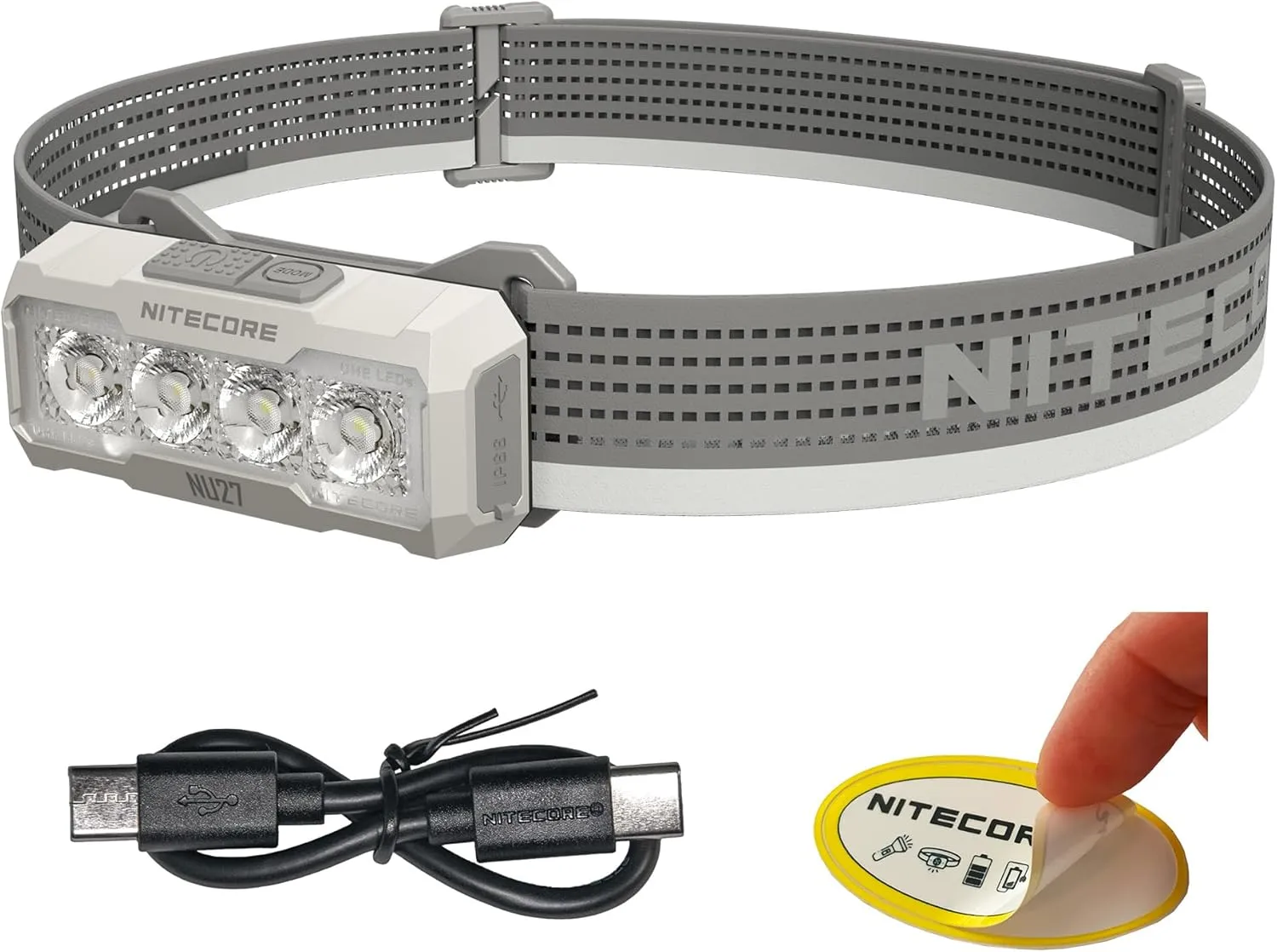 Nitecore NU27 600 Lumens Running Camping Headlamp, USB-C Rechargeable with Warm, Neutral and Cool White Lights, Red Light, Including NitecoreS Sticker (White)