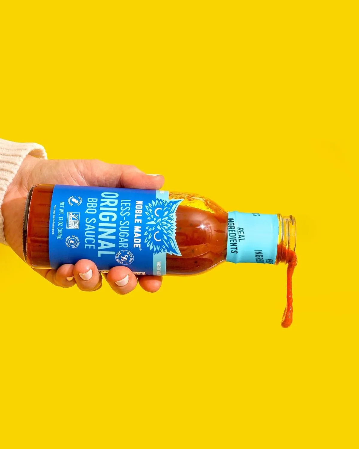 Noble Made Less-Sugar Original BBQ Marinade and Dipping Sauce, Keto, Gluten Free, Low Carb, Dairy Free, Low Calorie, Paleo, Low Sugar, and Whole30 Approved, 0g of Fat, 13 fl oz Bottle