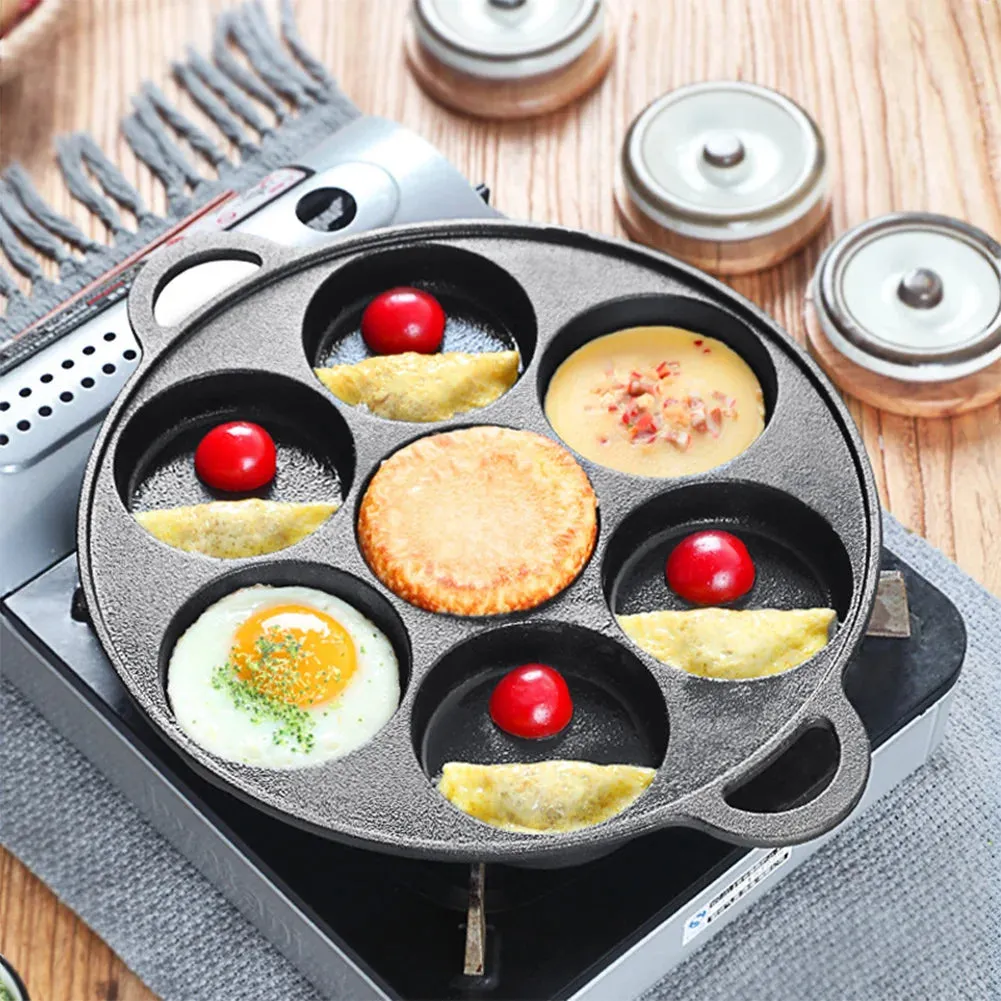 Non-stick cast iron pan with dividers for breakfast
