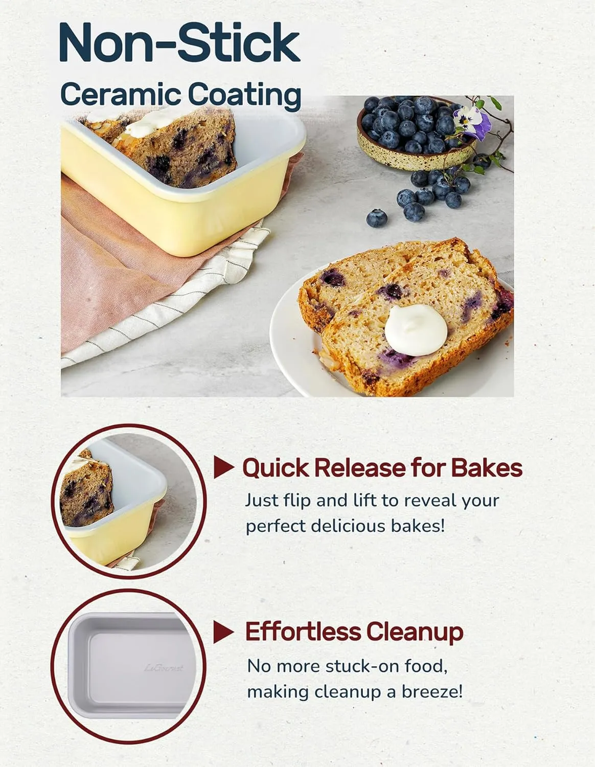 Nonstick Bread Loaf Pan 9 X 5 Inch, Ceramic Coating, Non-Toxic, Rust Resistant Aluminized Steel, Perfect 1 lb Baking Dish for Meatloaf, Pound Cake & Brownie (Butter)