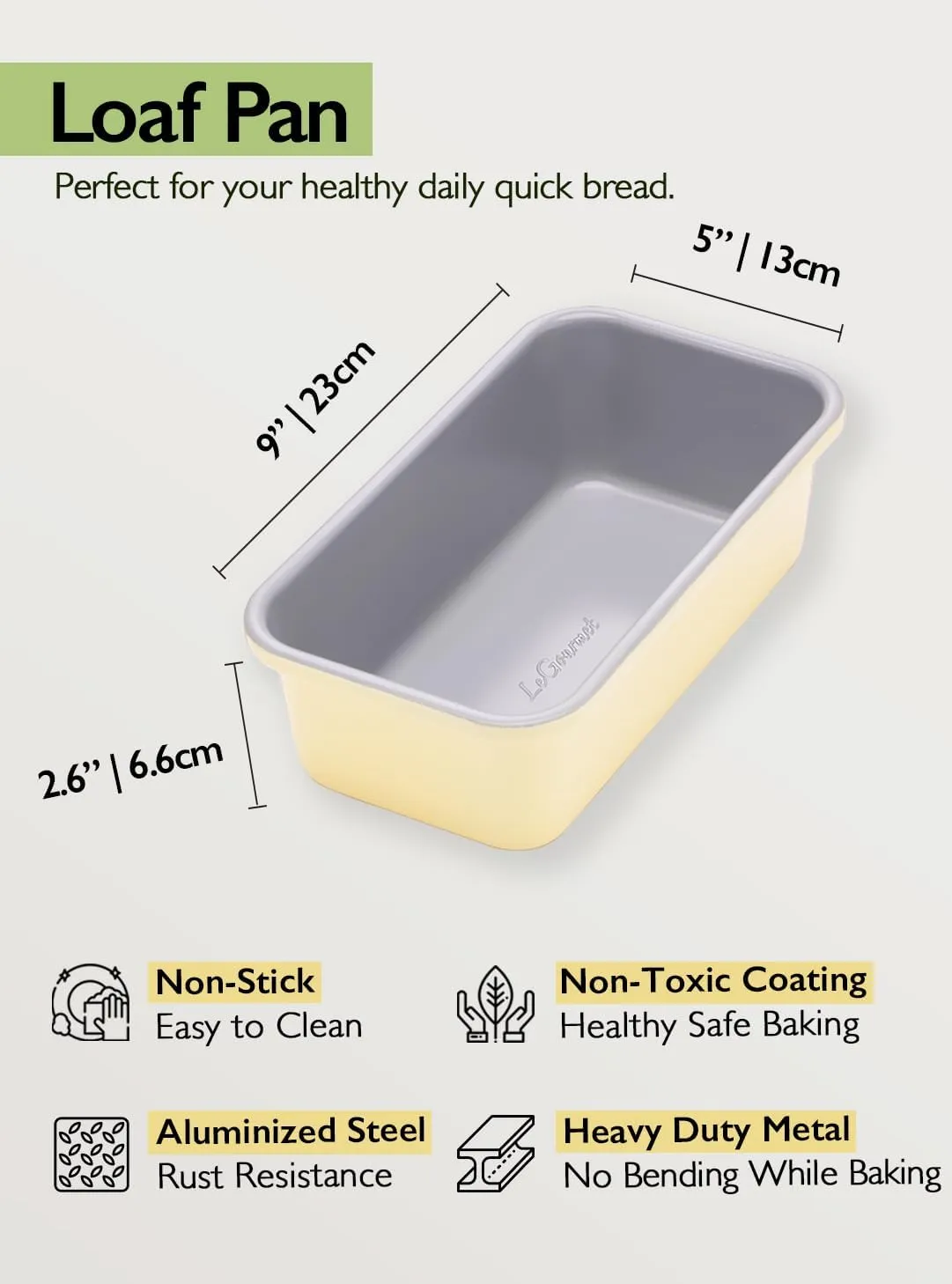 Nonstick Bread Loaf Pan 9 X 5 Inch, Ceramic Coating, Non-Toxic, Rust Resistant Aluminized Steel, Perfect 1 lb Baking Dish for Meatloaf, Pound Cake & Brownie (Butter)