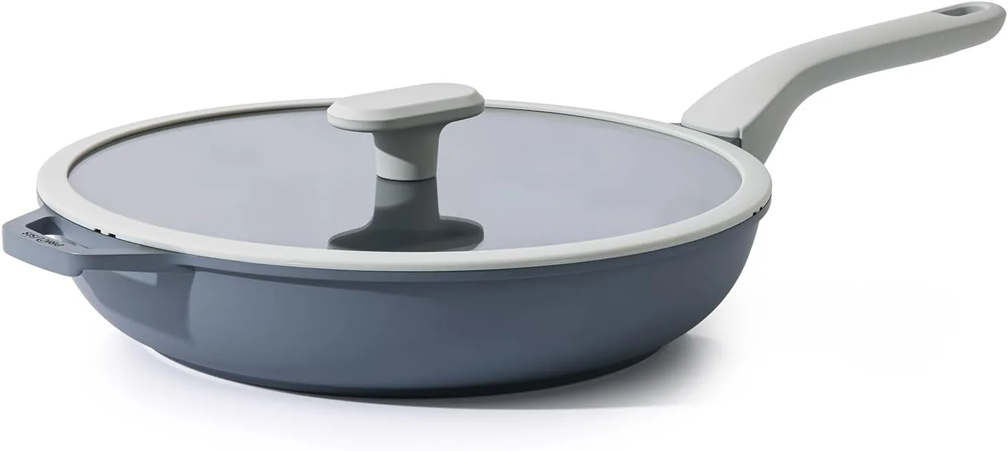 Nonstick Ceramic Frying Pan with Lid, Non Toxic Skillet, Healthy Egg & Omelet & Chef's Pan, PTFE PFOA & PFAS Free, Induction Compatible (12Inch W/L)