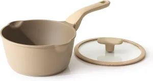 Nonstick Saucepan with Lid, 2 Quart Sauce Pan, Non Toxic Sauce Pot with Pour Spouts for Multipurpose Use, PTFE, PFOA Free, Induction Compatible, Apricot