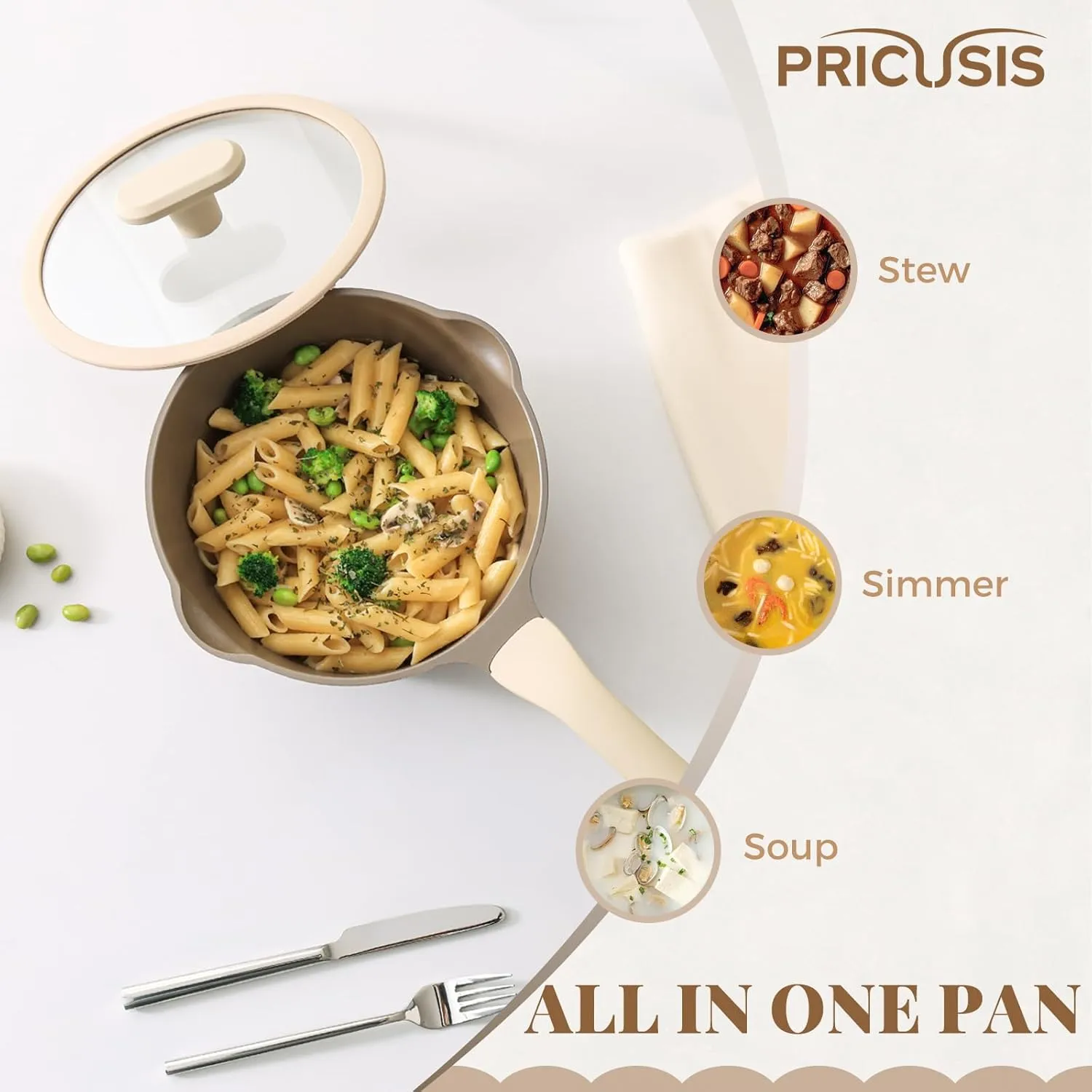 Nonstick Saucepan with Lid, 2 Quart Sauce Pan, Non Toxic Sauce Pot with Pour Spouts for Multipurpose Use, PTFE, PFOA Free, Induction Compatible, Apricot