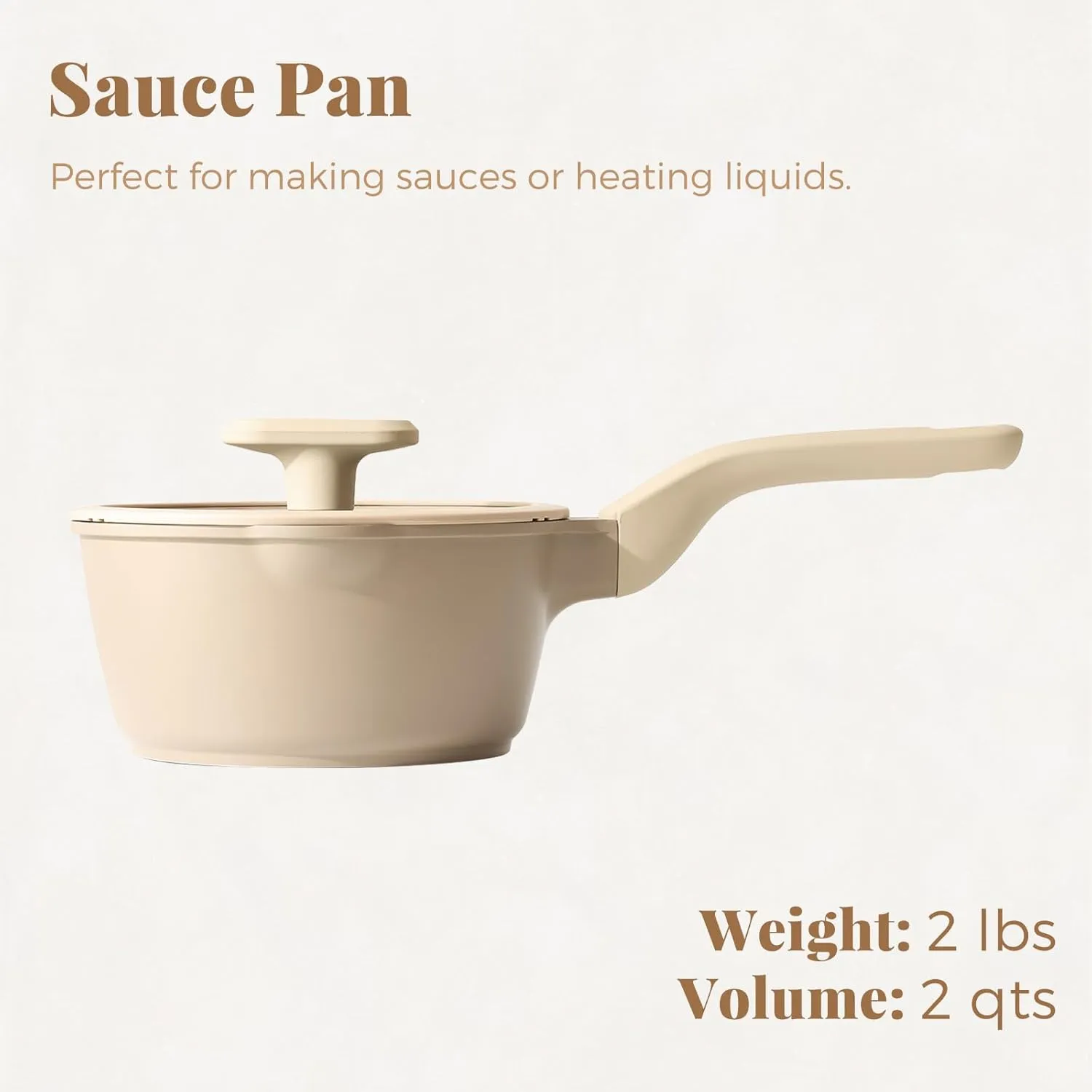 Nonstick Saucepan with Lid, 2 Quart Sauce Pan, Non Toxic Sauce Pot with Pour Spouts for Multipurpose Use, PTFE, PFOA Free, Induction Compatible, Apricot