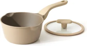 Nonstick Saucepan with Lid, 2.7 Quart Sauce Pan, Non Toxic Sauce Pot with Pour Spouts for Multipurpose Use, PFOA Free, Induction Compatible, Apricot