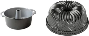 Nordic Ware Angel Food Cake Pan, 18 Cup Capacity, Graphite & Bavaria Bundt Pan, 10-Cup, Graphite
