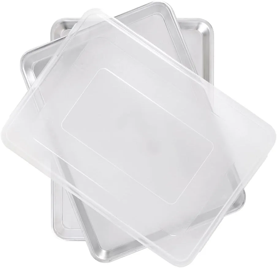 Nordic Ware Naturals Half Sheet Set - USA Made Aluminum Commercial Quality Sheet Pan for Baking or Roasting, Encapsulated Galvanized Steel Rim Prevents Warping, 2pk Half   Lid