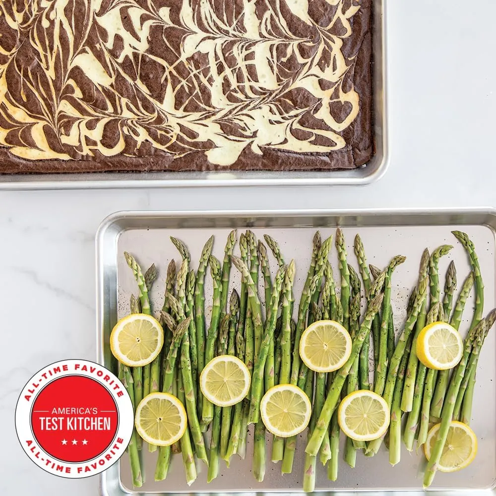 Nordic Ware Naturals Half Sheet Set - USA Made Aluminum Commercial Quality Sheet Pan for Baking or Roasting, Encapsulated Galvanized Steel Rim Prevents Warping, 2pk Half   Lid