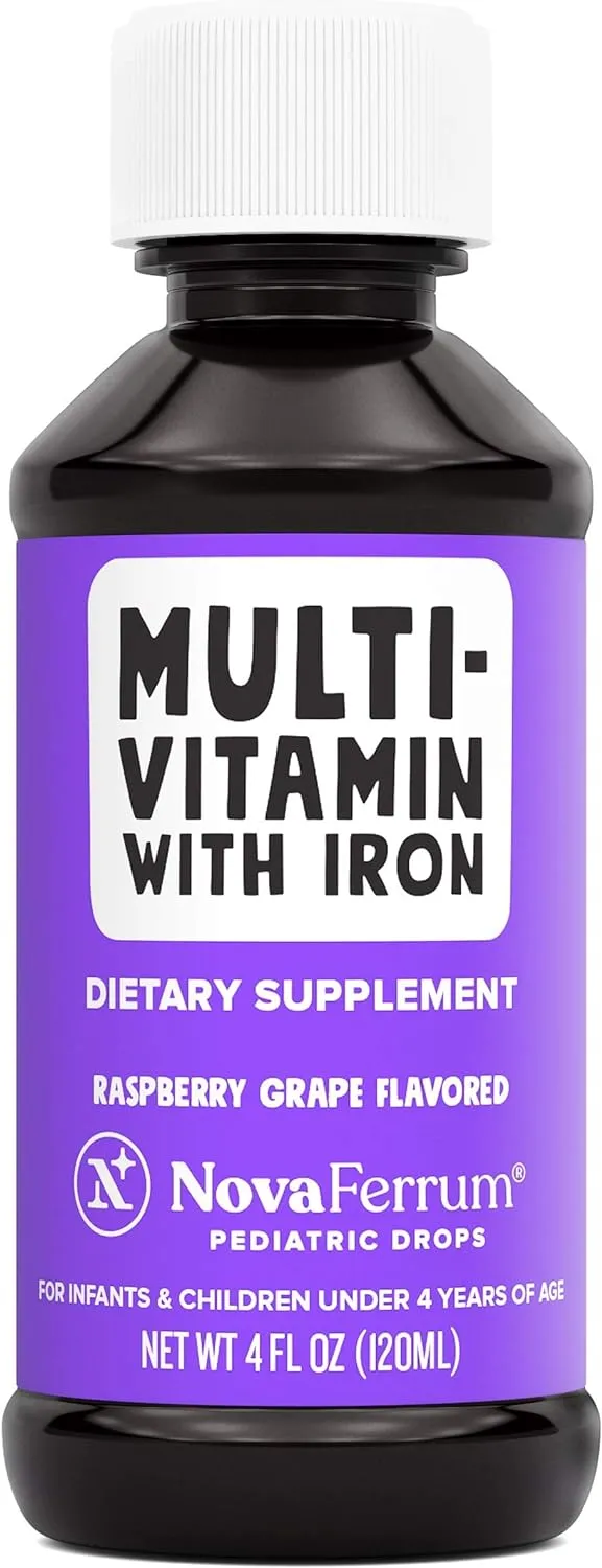 NovaFerrum Yum | Multivitamin with Iron for Infants, Toddlers & Kids | Immune Support | Ages 4 & Under | Gluten Free Certified | Sugar Free | Raspberry Grape | 120 Servings