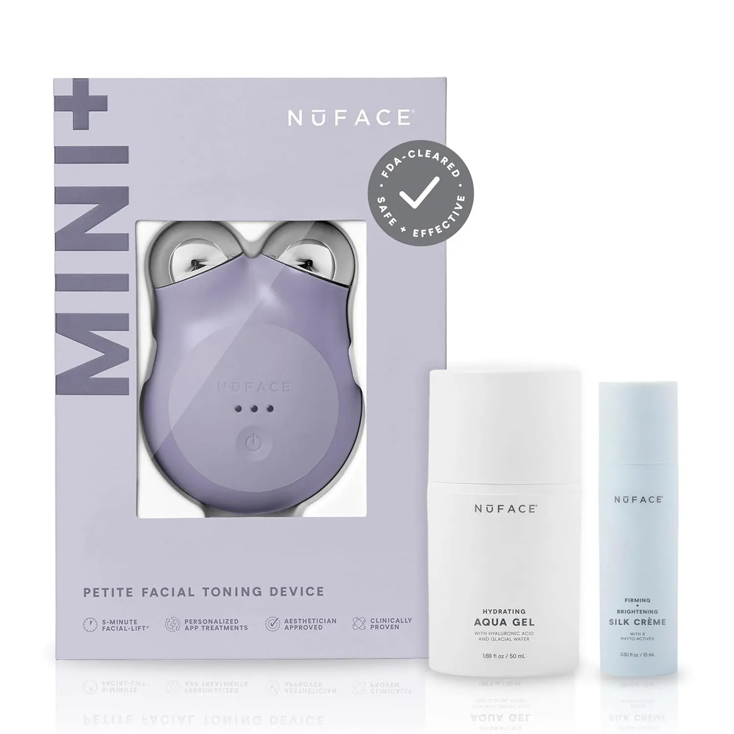 NuFACE MINI  Microcurrent Facial Device Kit - FDA Cleared Face Sculpting & Skin Tightening Device to Contour, Lift & Tone   Microcurrent Gel Activator & Silk Creme - Violet Dusk