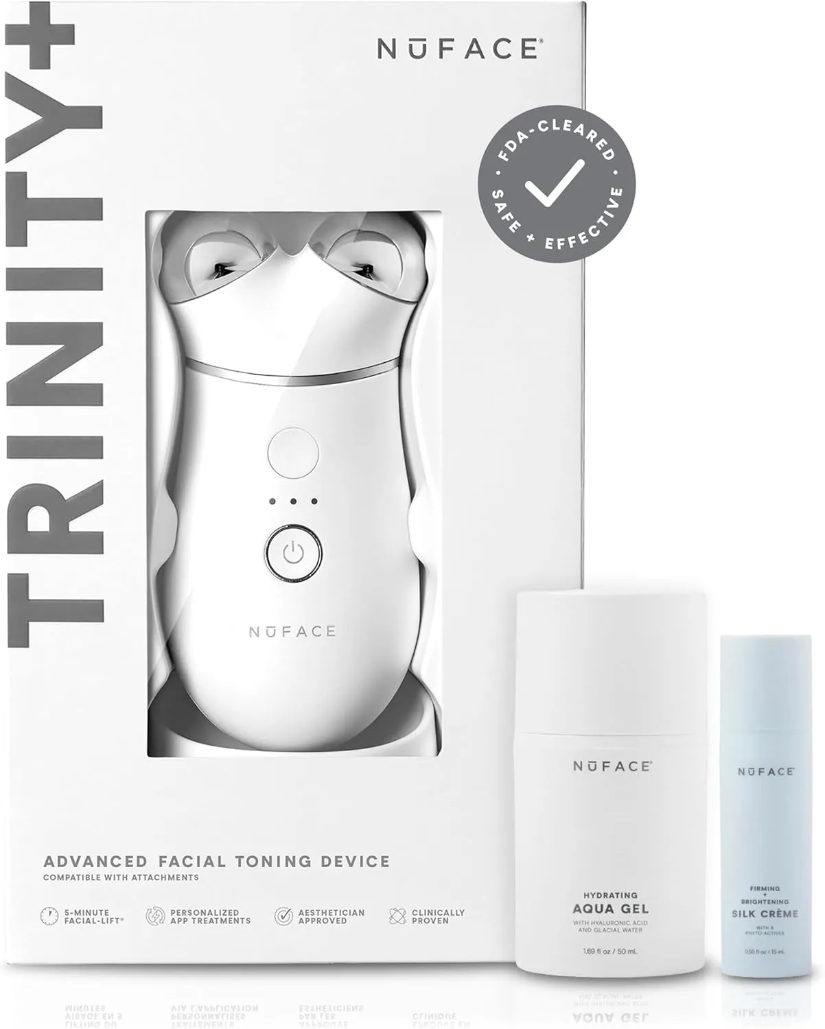 NuFACE TRINITY  Microcurrent Facial Device Kit - FDA Cleared Face Sculpting & Neck Tightening Device to Contour Cheeks & Brows   Microcurrent Gel Activator & Silk Creme