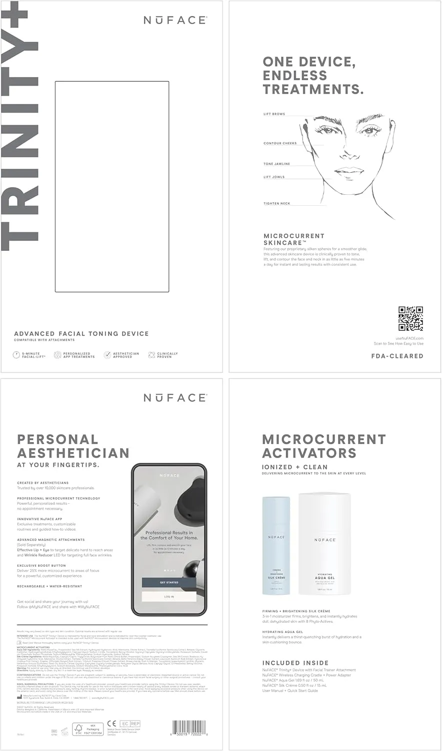 NuFACE TRINITY  Microcurrent Facial Device Kit - FDA Cleared Face Sculpting & Neck Tightening Device to Contour Cheeks & Brows   Microcurrent Gel Activator & Silk Creme