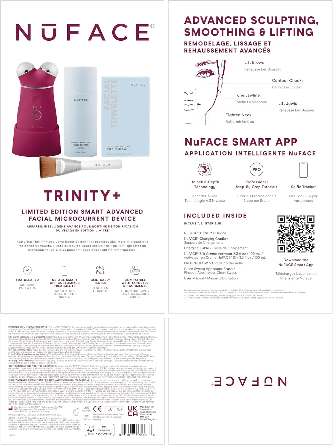 NuFACE TRINITY  Microcurrent Facial Device Kit - Limited Edition FDA Cleared Face Massager Device   Microcurrent Gel Activator, Cleansing Wipes & Brush - Velvet Rose