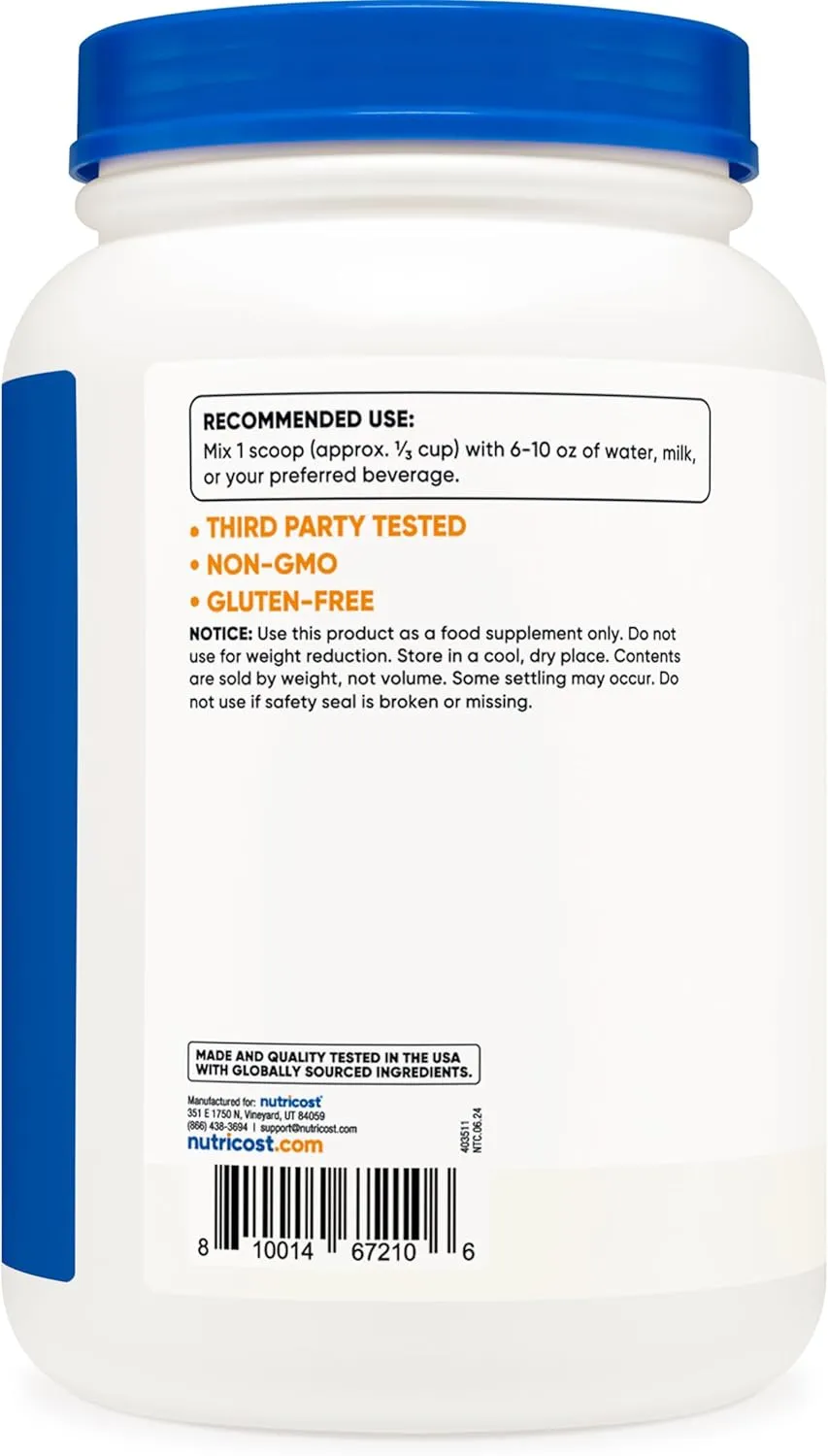 Nutricost Casein Protein Powder 2lb - Micellar Casein, Gluten Free, Non-GMO (Unflavored)