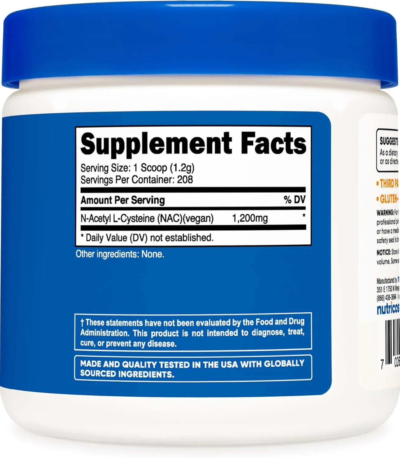 Nutricost N-Acetyl L-Cysteine (NAC) Powder 250 Grams - Vegan NAC, Non-GMO, Gluten Free