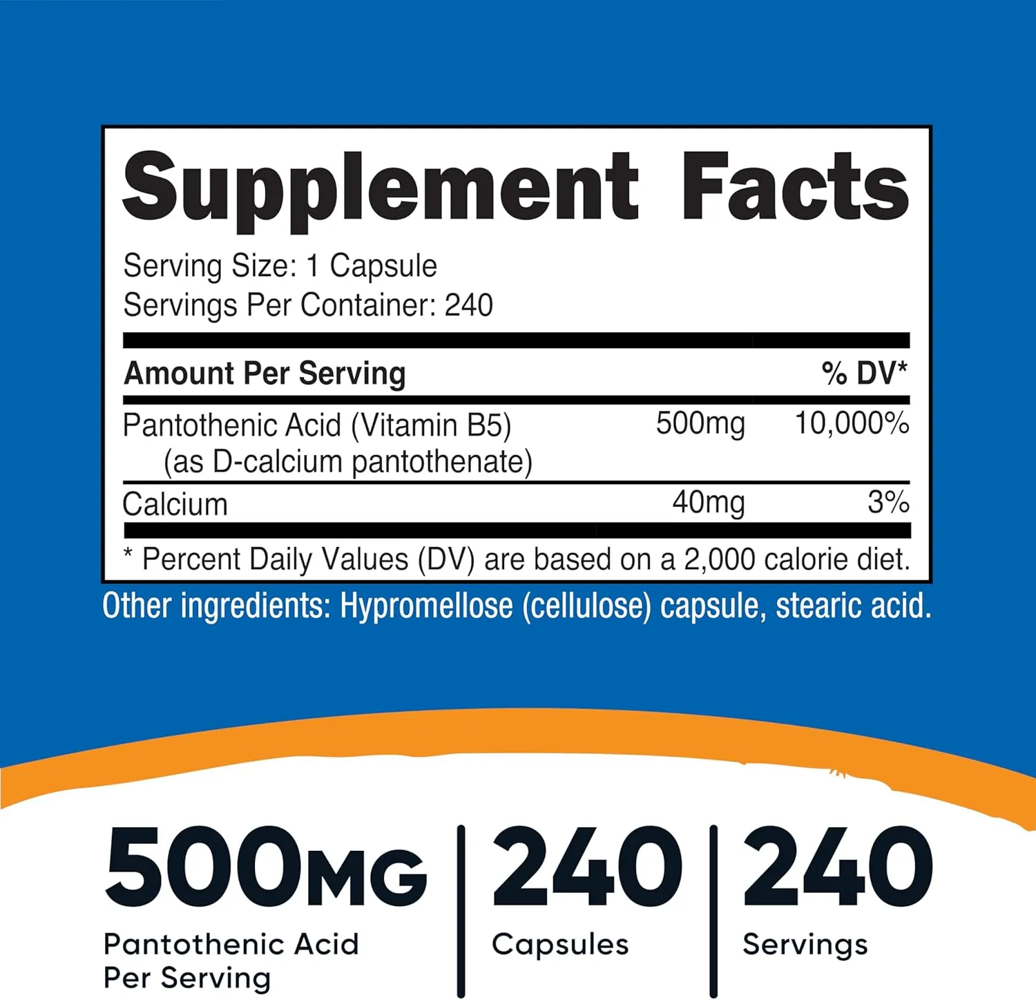 Nutricost Pantothenic Acid (Vitamin B5) 500mg, 240 Capsules