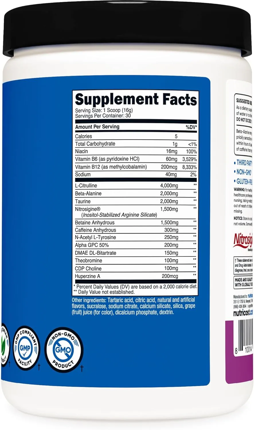 Nutricost Pre-X, Extreme Pre-Workout Powder Complex, Grape, 30 Servings, Vegetarian, Non-GMO and Gluten Free