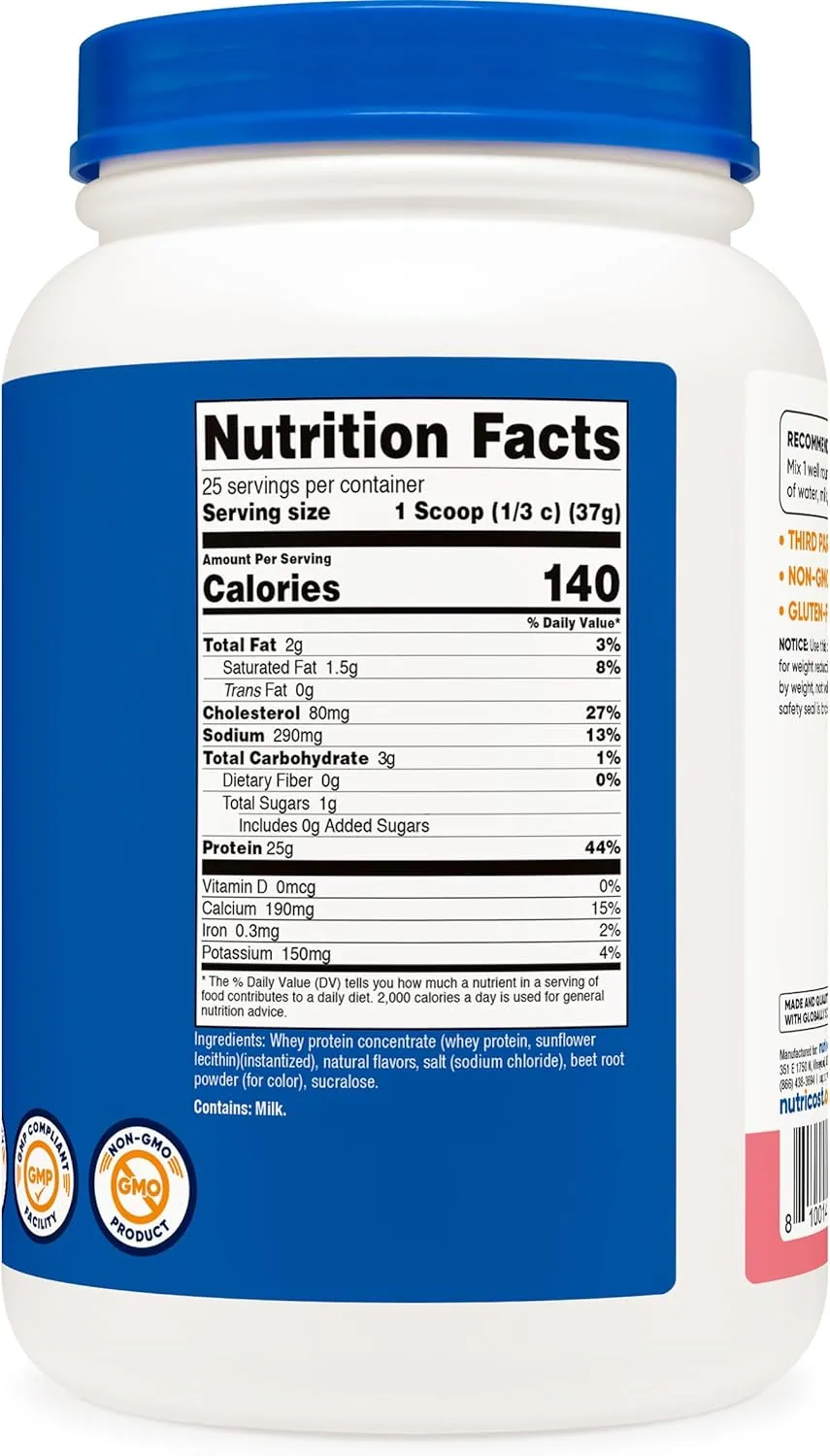 Nutricost Whey Protein Concentrate (Strawberry Milkshake) 2LBS - Gluten Free & Non-GMO
