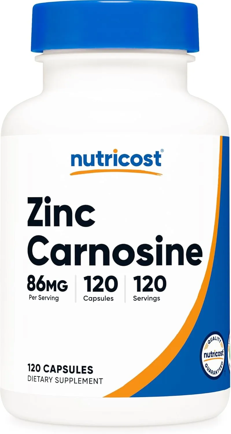 Nutricost Zinc Carnosine 86mg, 120 Capsules - Non-GMO, Gluten Free, Zinc L-Carnosine Supplement