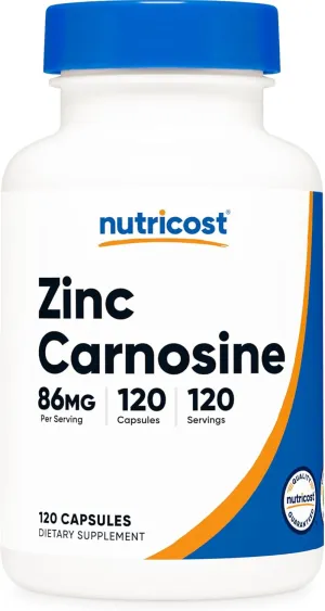 Nutricost Zinc Carnosine 86mg, 120 Capsules - Non-GMO, Gluten Free, Zinc L-Carnosine Supplement
