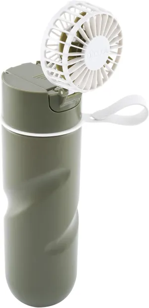 O2COOL Breezy Sip Water Bottle With Removeable Handheld Battery Powered Fan 22oz (Olive)