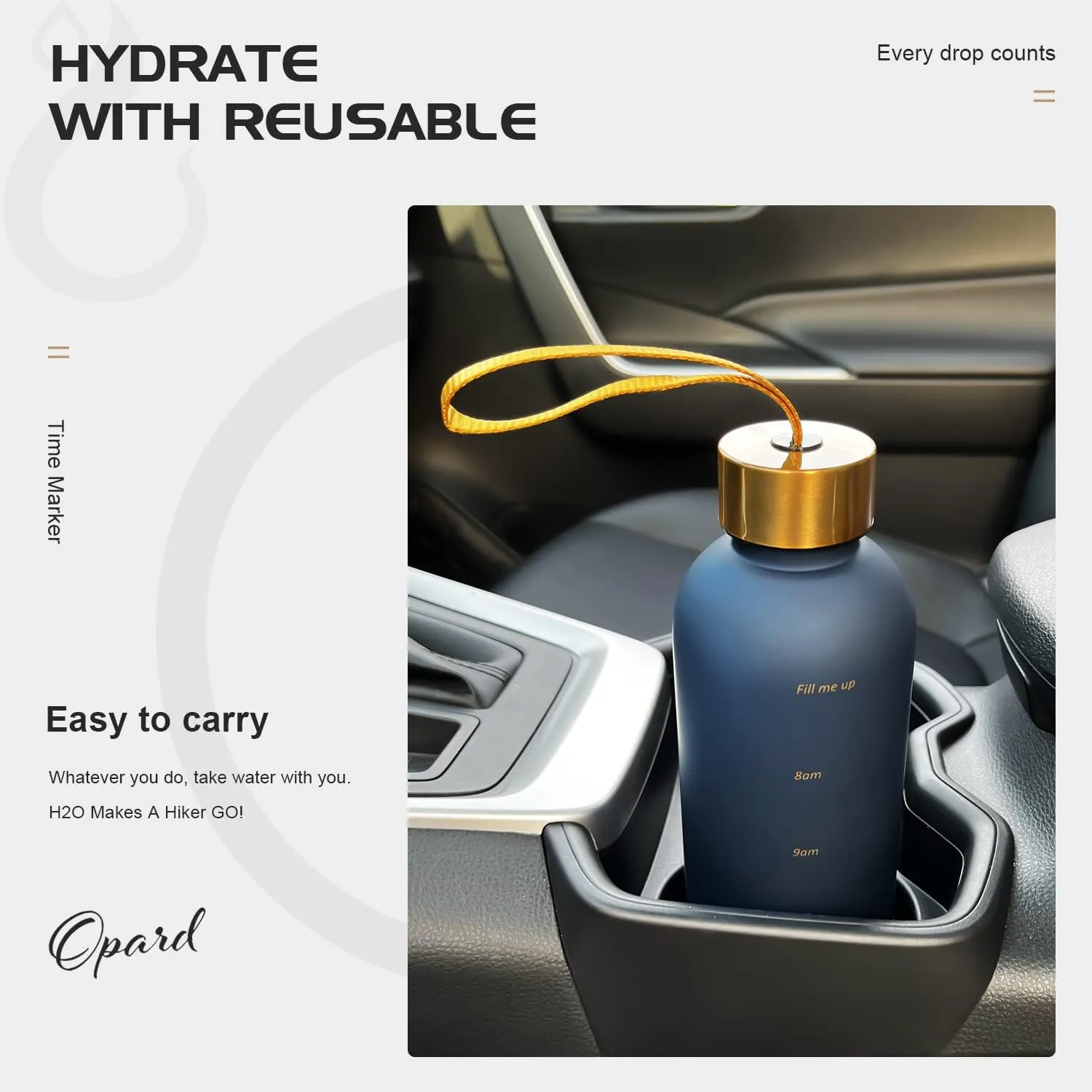 Opard 27oz/32oz Motivational Water Bottle with Time Marker to Drink, Reusable Plastic Bottle with BPA Free Tritan for Gym and Sports
