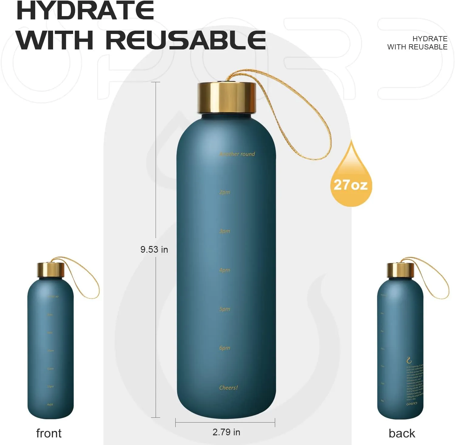 Opard 27oz/32oz Motivational Water Bottle with Time Marker to Drink, Reusable Plastic Bottle with BPA Free Tritan for Gym and Sports