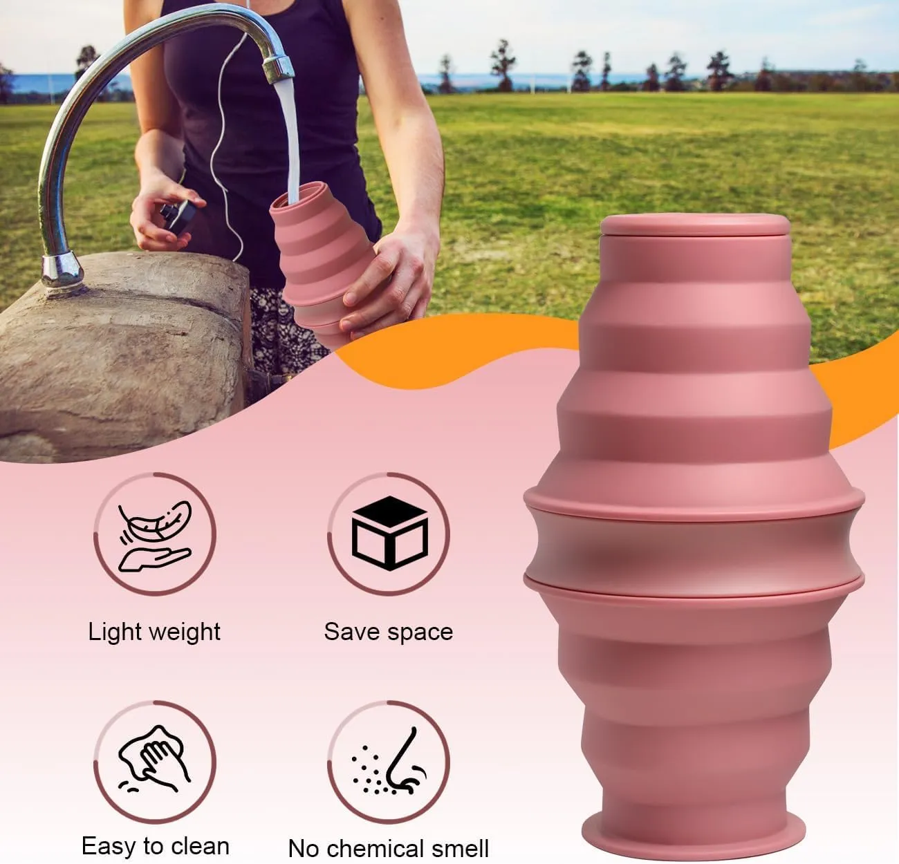 Opard Collapsible Water Bottles BPA Free Leak Proof Foldable Silicone Bottle with Anti-Collapse Ring for Travel Camping Hiking Running Sport