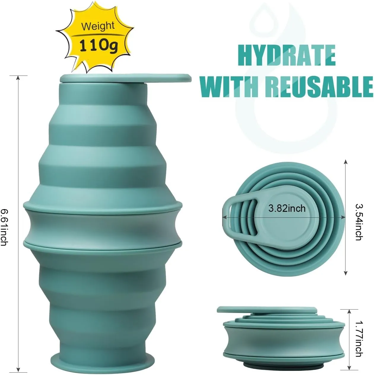 Opard Collapsible Water Bottles BPA Free Leak Proof Foldable Silicone Bottle with Anti-Collapse Ring for Travel Camping Hiking Running Sport